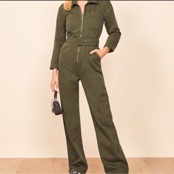Reformation Army Green Belted Boilersuit Size 6 - Picture 2 of 5